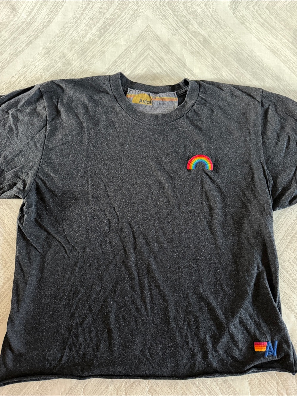 Aviator Nation Women’s Medium Dark Charcoal Rainbow Patch T-Shirt